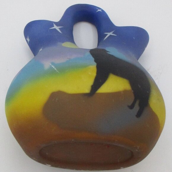 Wedding Vase With Wolf Howling At Moon Design - Double Spout - Hand-Painted - S - Picture 4 of 5